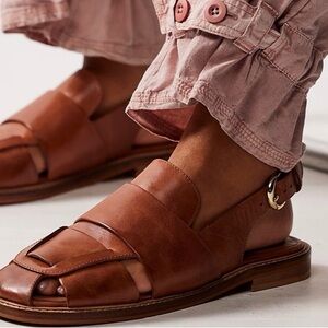 Free People Brown Leather Open-Toe Sandals